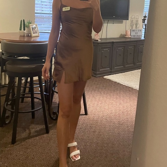 Princess Polly brown silk tie back dress - Picture 4 of 5